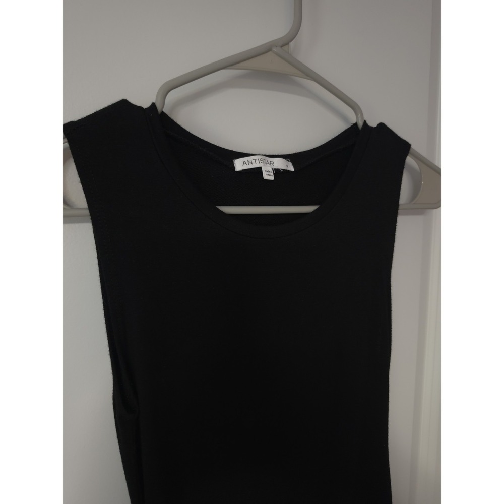 ANTISTAR Women's Black Bodycon Midi Dress Round Neck Ruched Sleeveless Size S